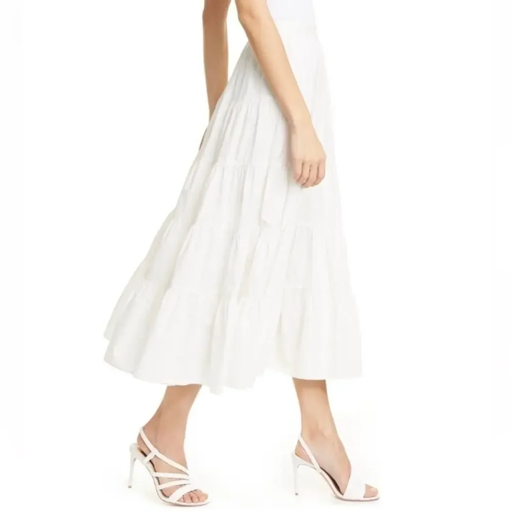 Ulla Johnson Sylvie Tiered Cotton Midi Skirt WOMENS 10 minimalist cottagecore